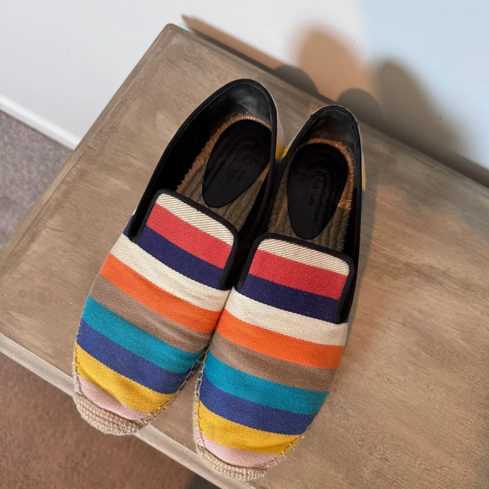 Celine Paris Striped Canvas Espadrille Loafers‎ Multi Color Flats 40